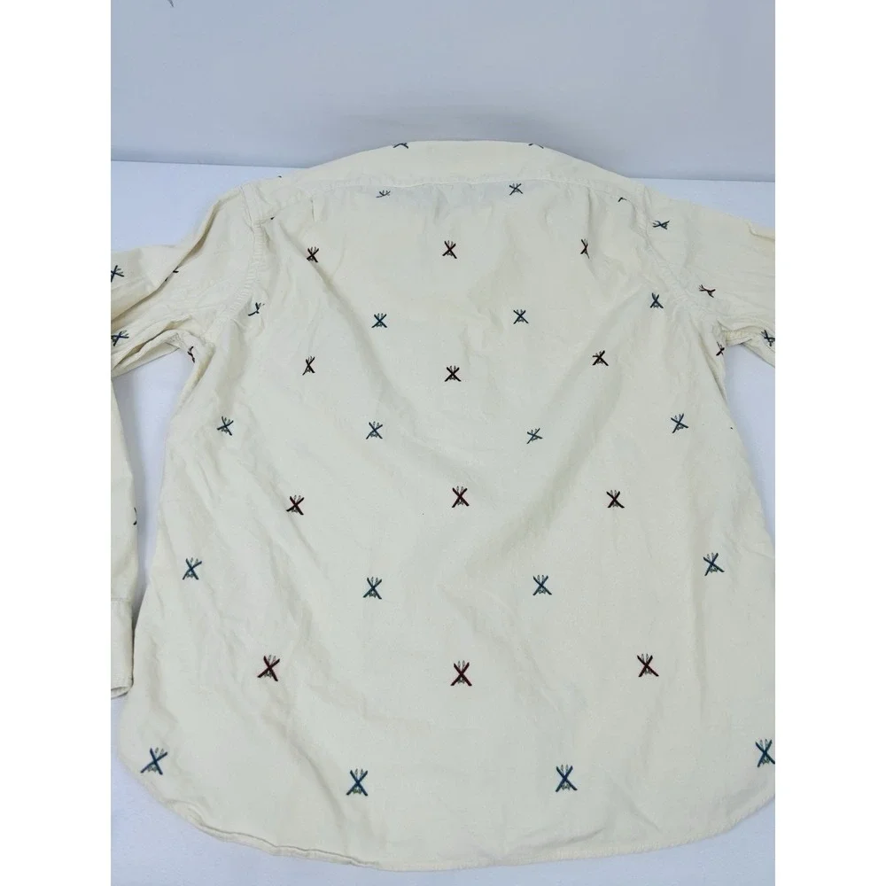 J. Crew Corduroy Shirt Mens Large Ivory Embroidered Ski Print Long Sleeve